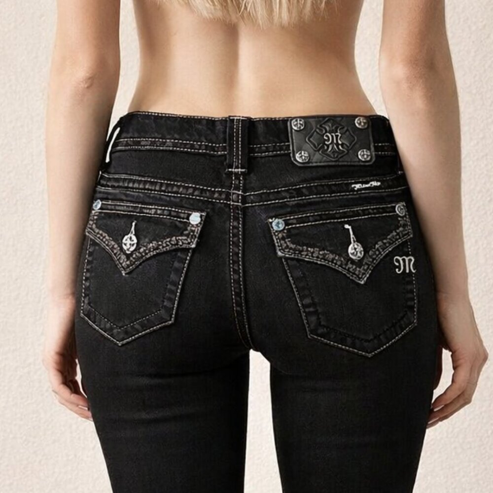 Miss Me Black Skinny Jeans with Swarovski Crystals